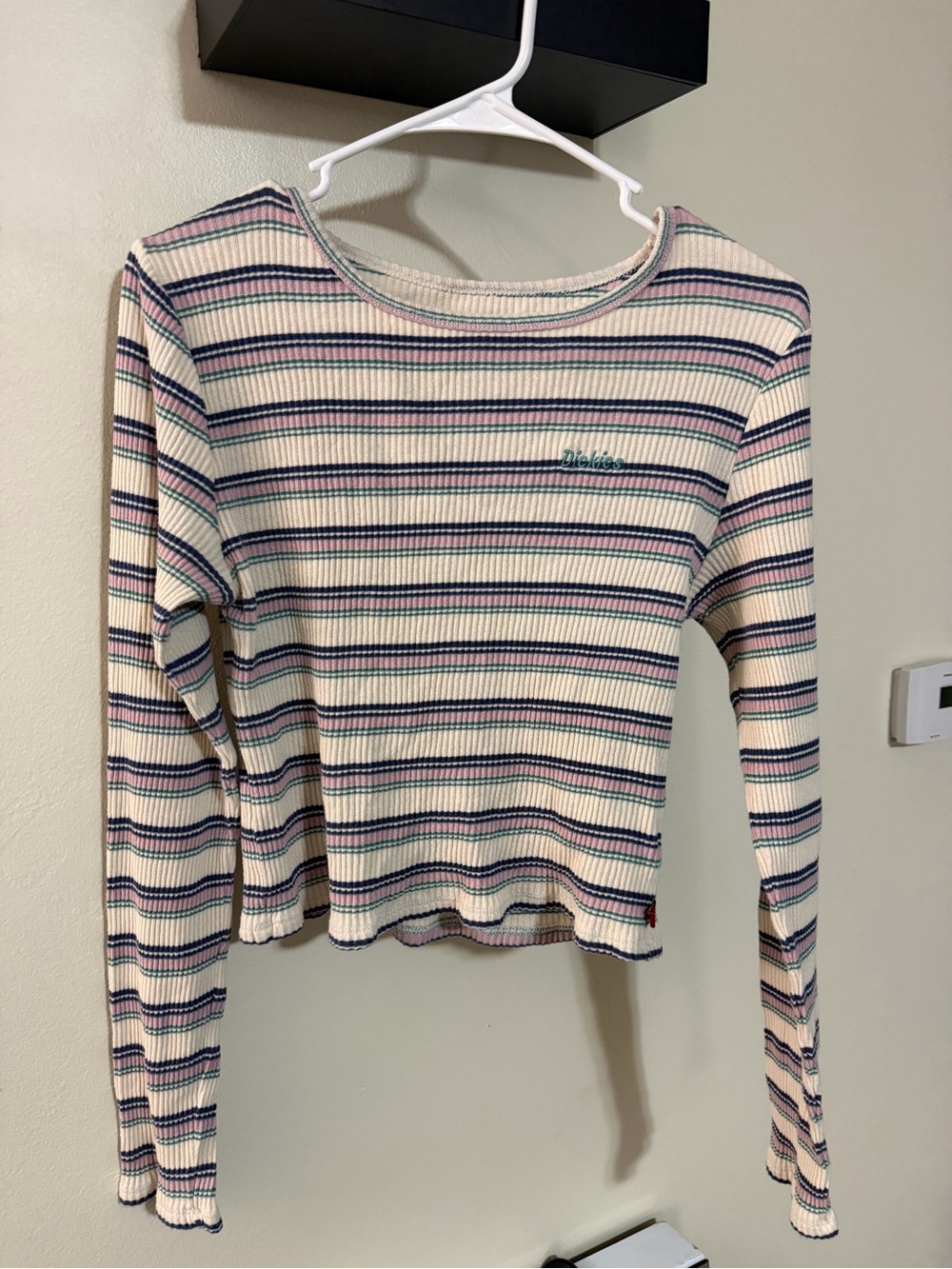 Dickies Striped Ribbed Long-Sleeve Top in Cream, Pink, Blue